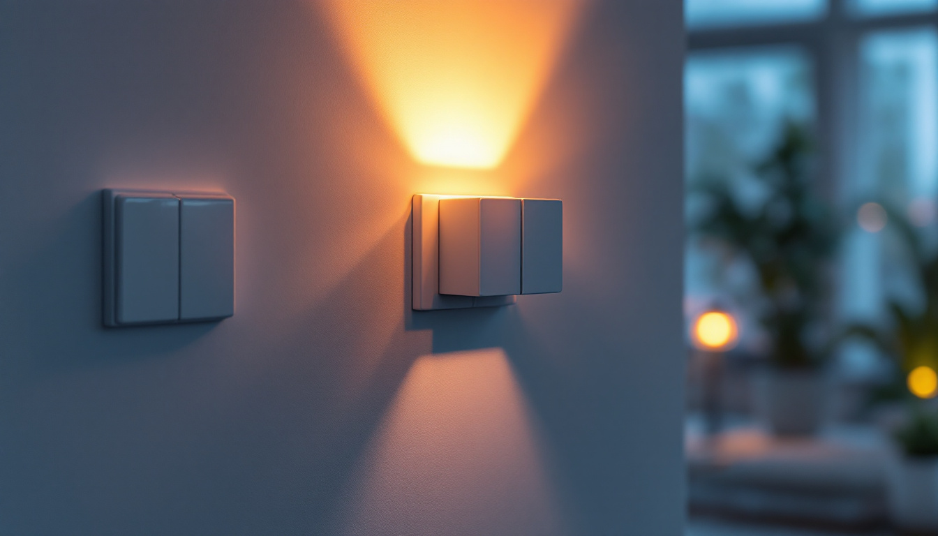 A photograph of a three-way switch setup in a modern home