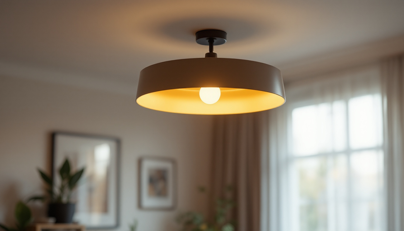 A photograph of a stylish ceiling light fixture in a well-lit room