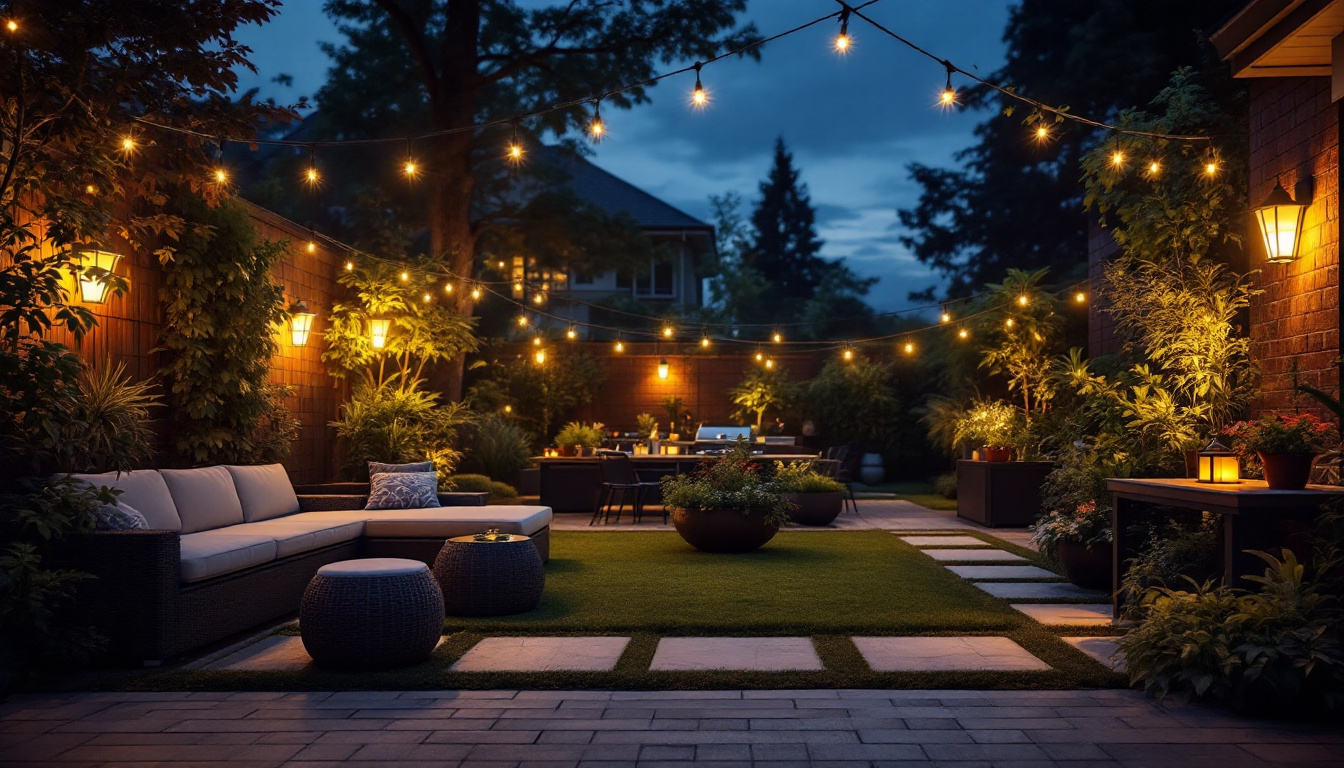 A photograph of a beautifully illuminated outdoor space at dusk