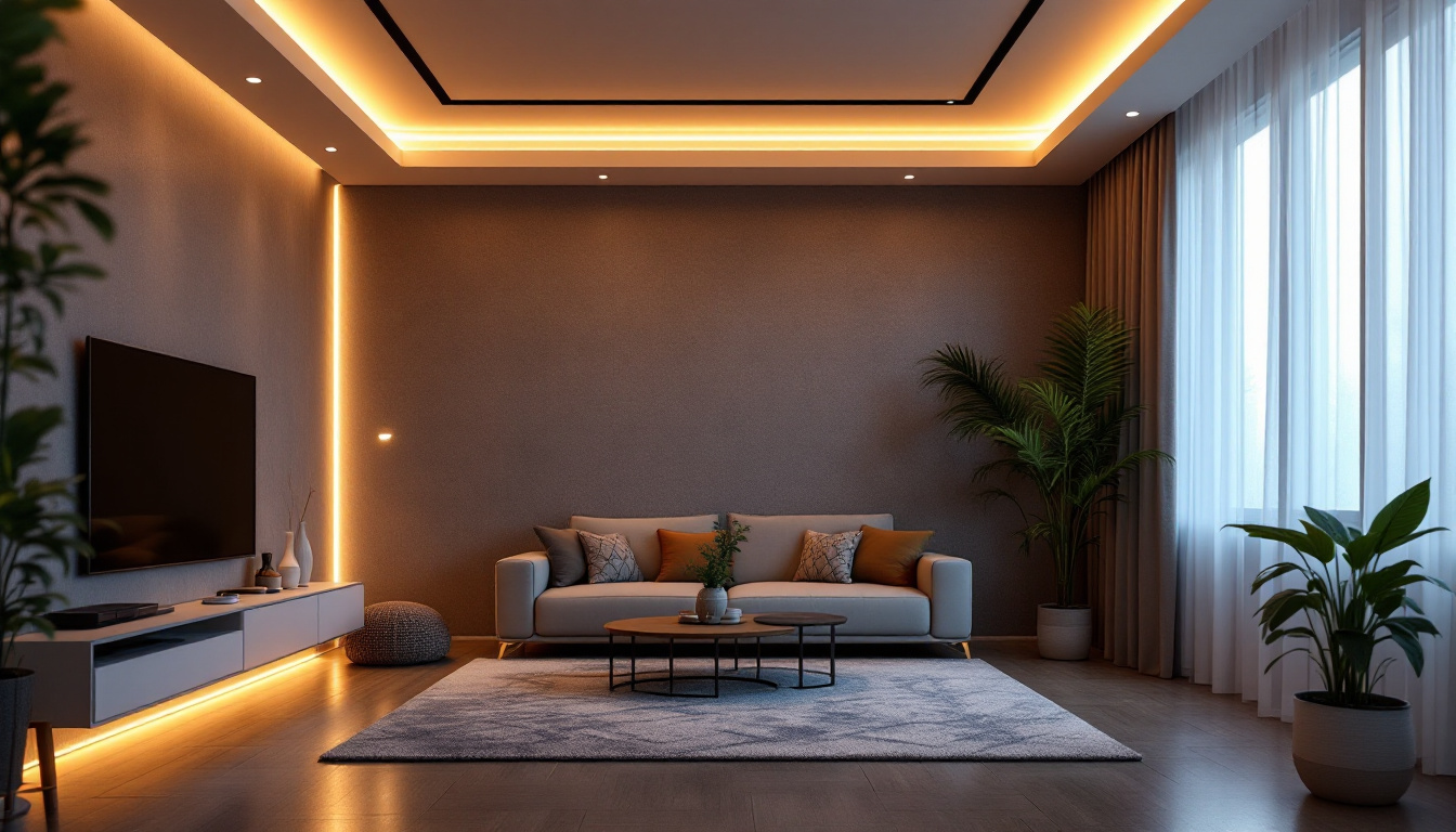 A photograph of a beautifully lit room featuring a stylish led strip ceiling light