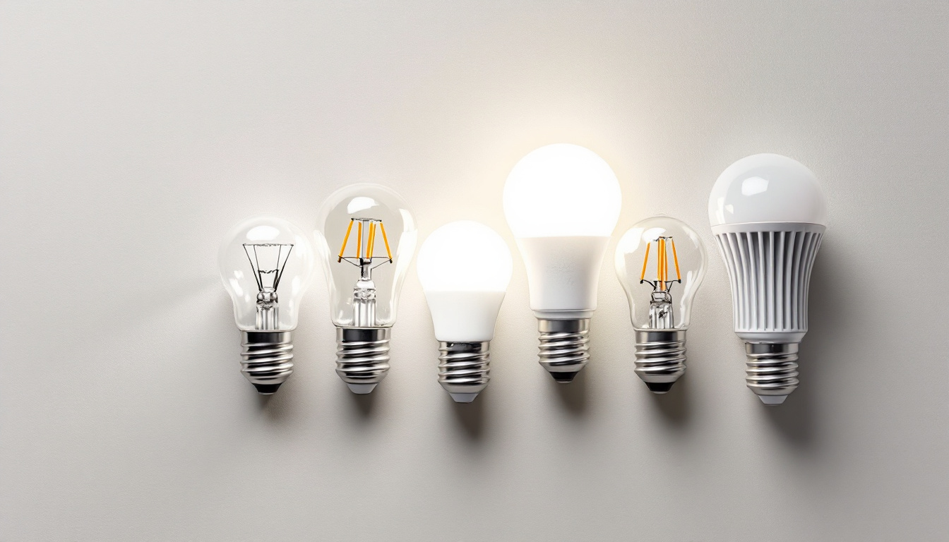 A photograph of a close-up of various small screw light bulbs arranged artistically on a clean