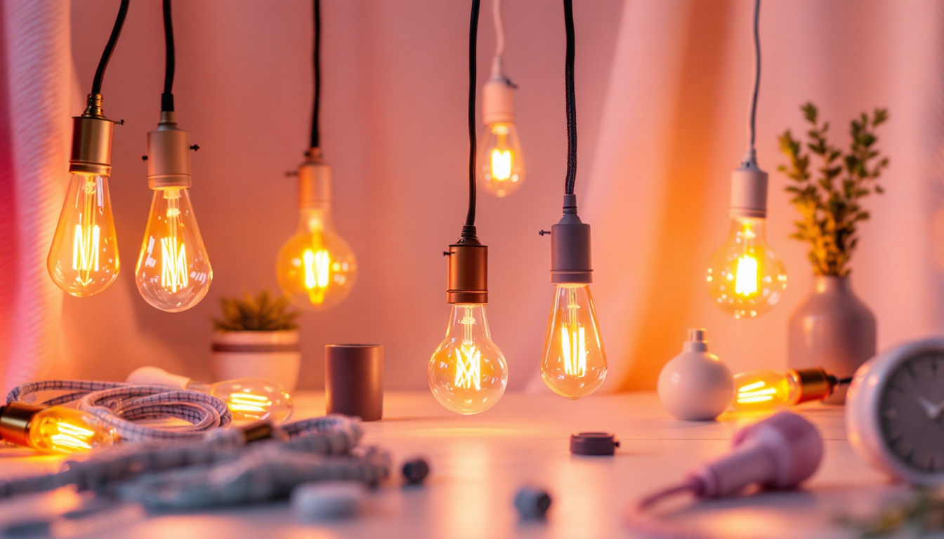 A photograph of a beautifully arranged scene featuring various types of lighting cords and fixtures