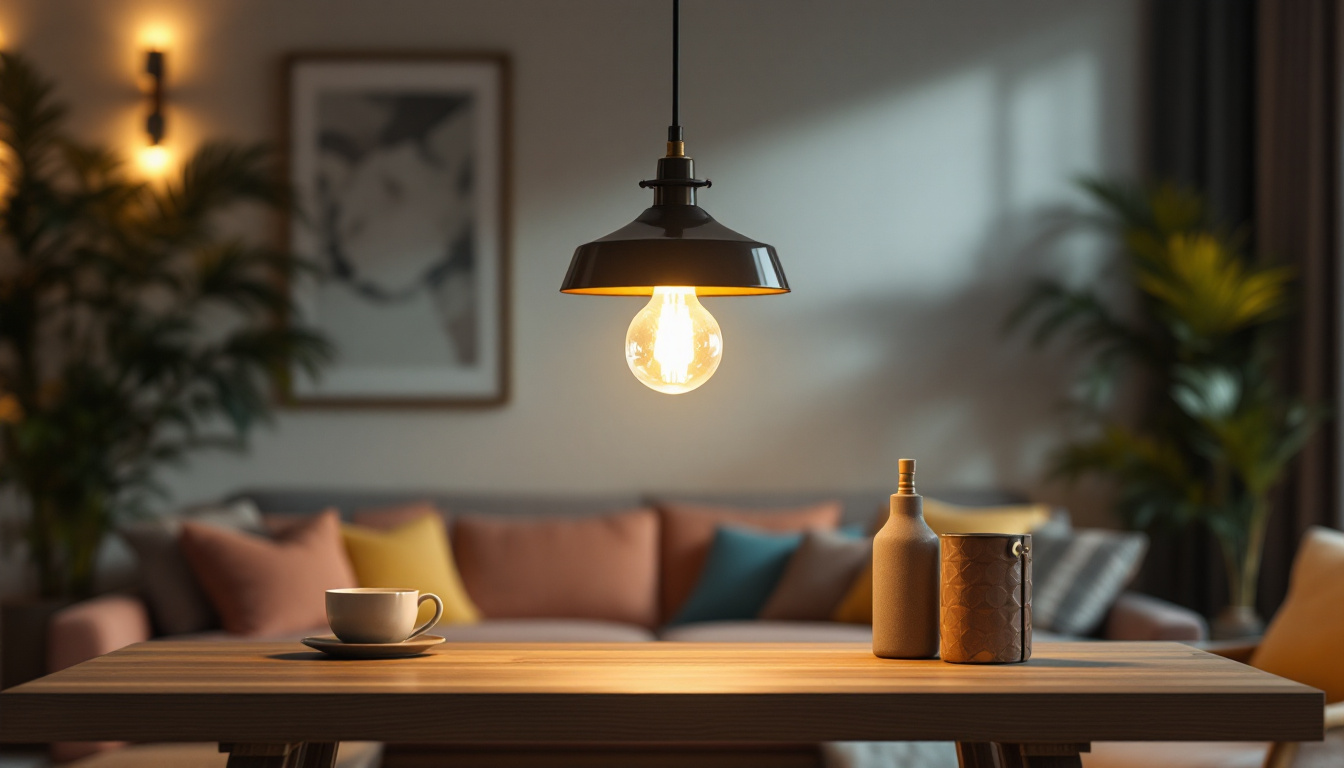 A photograph of a stylish hanging lamp fixture in an aesthetically pleasing interior setting