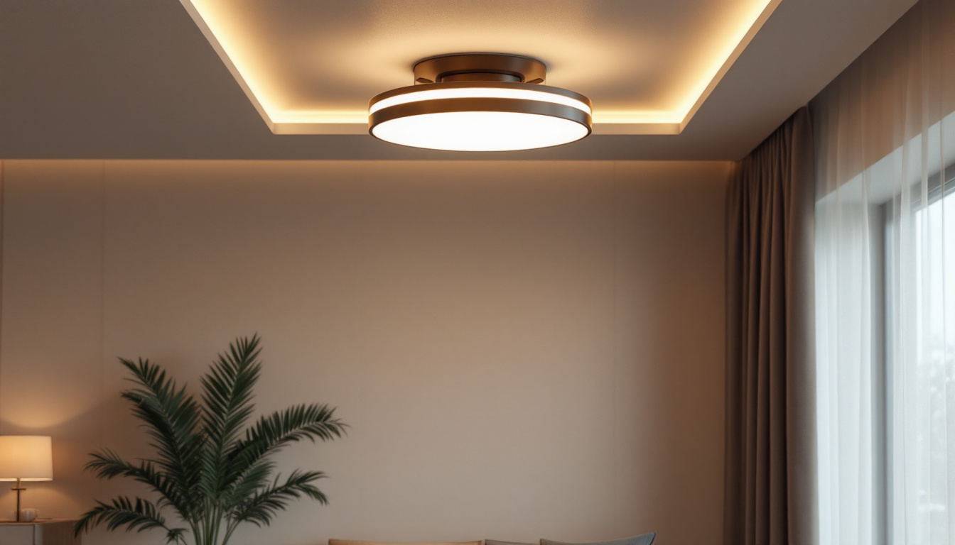 A photograph of a stylish large flush mount ceiling light installed in a beautifully designed room