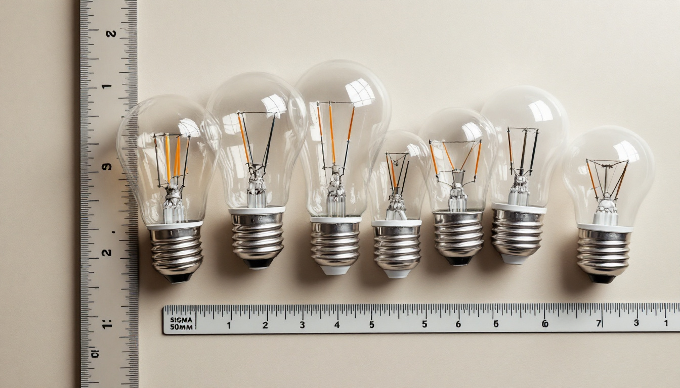 A photograph of a close-up shot of various light bulb bases arranged on a neutral background