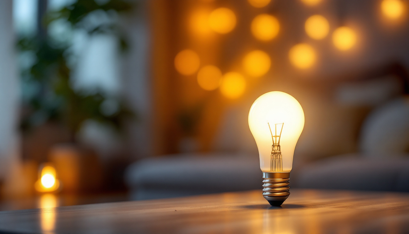 A photograph of a bright and inviting a19 led bulb illuminating a cozy indoor setting