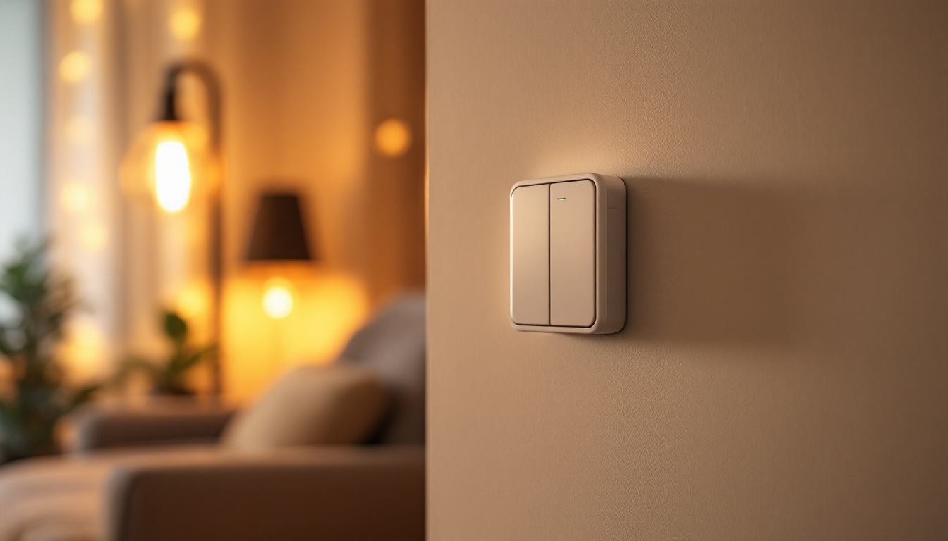 A photograph of a modern electric timer switch installed on a stylish wall
