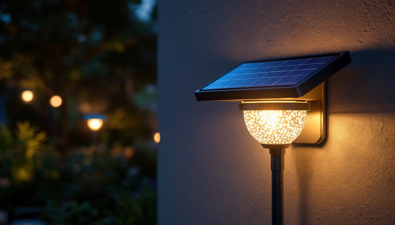 A photograph of a solar light installation in a garden or outdoor space