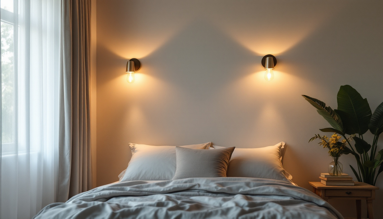 A photograph of a beautifully styled bedroom featuring elegant sconce lights on the walls