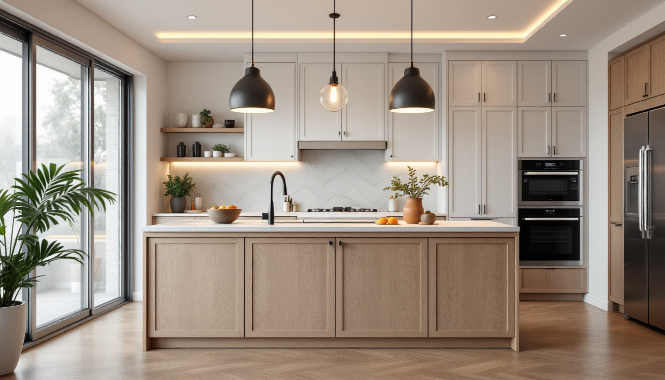 A photograph of a beautifully designed kitchen island featuring stylish pendant lights that highlight the space