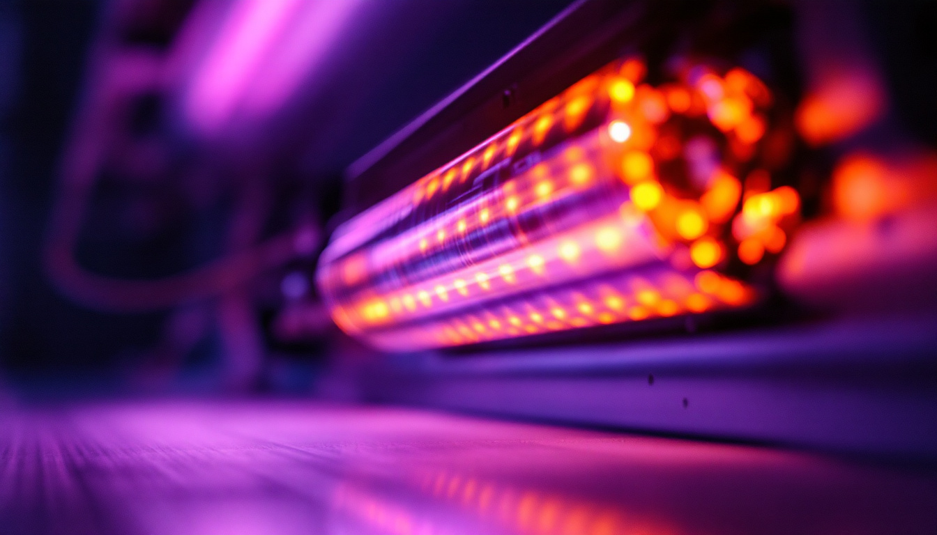 A photograph of a close-up of a fluorescent light ballast with its wiring and components visible