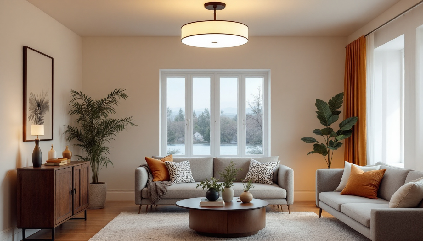 A photograph of a stylish semi flush mount light fixture installed in a beautifully decorated room