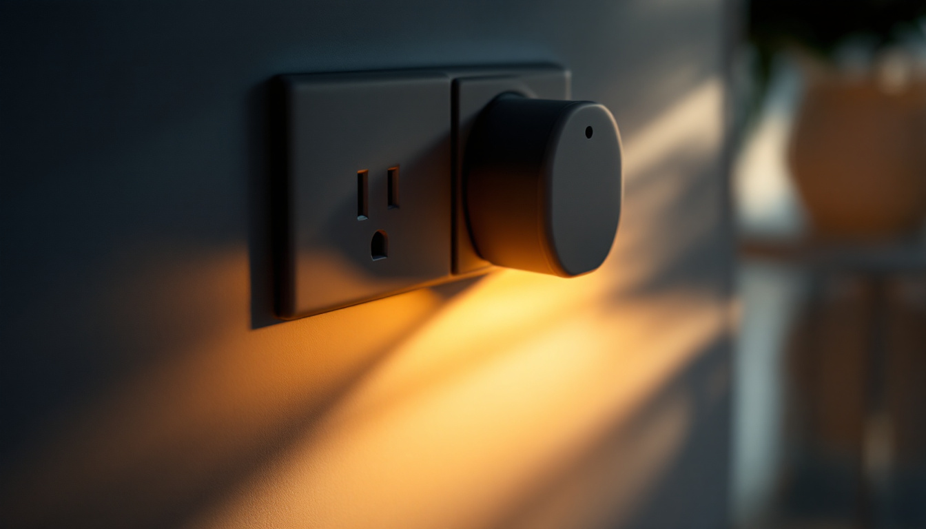 A photograph of a close-up of a stylish plug and outlet setup