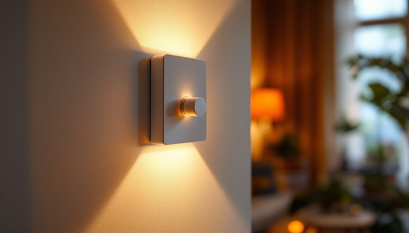 A photograph of a stylish dimmer switch in action