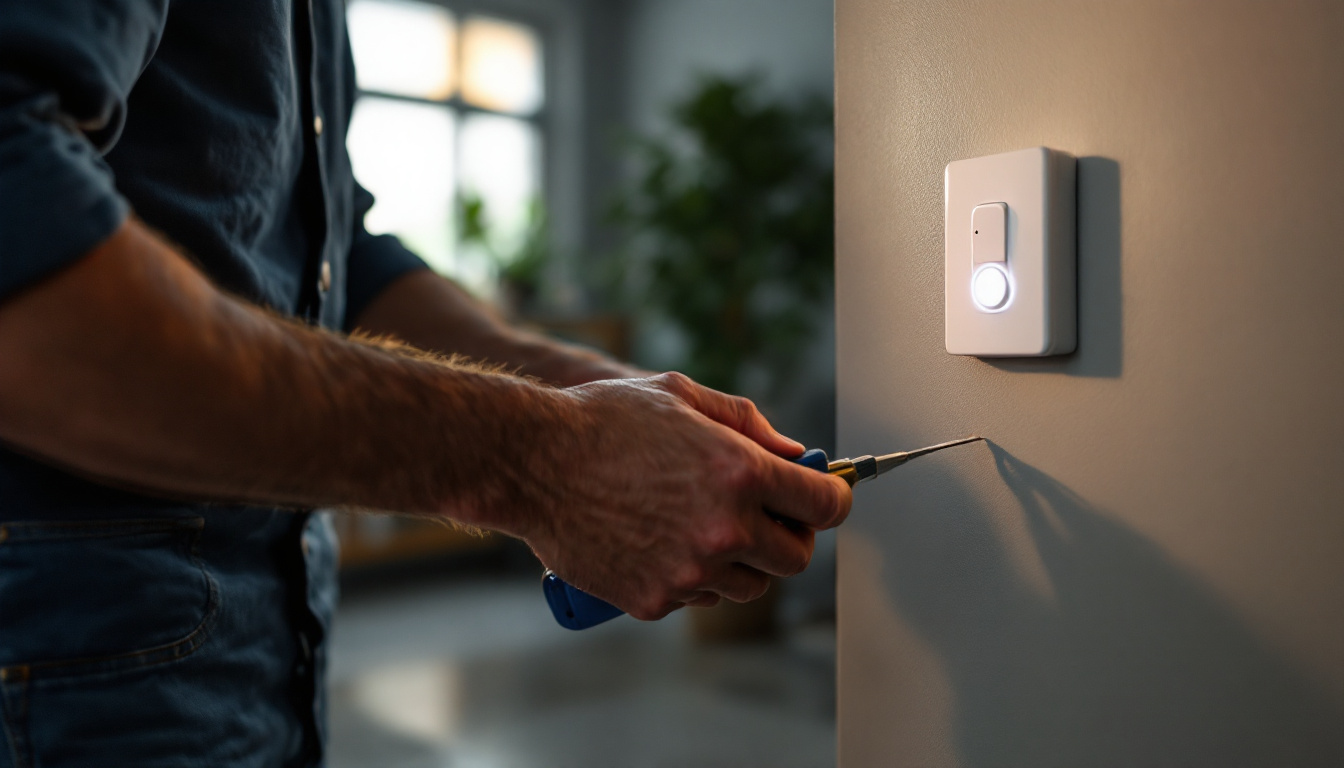 A photograph of a leviton motion sensor switch being installed in a residential setting