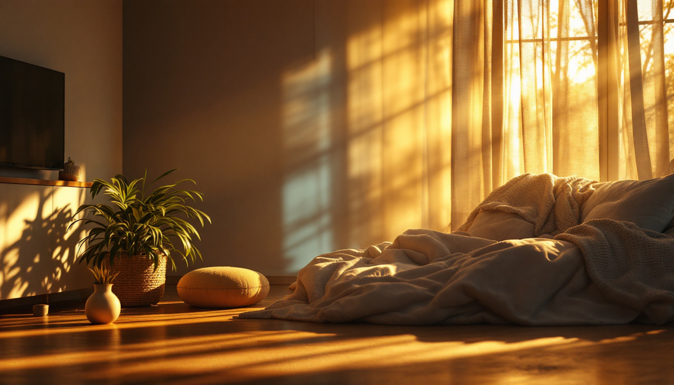 A photograph of a beautifully lit scene that showcases the interplay of natural and artificial light
