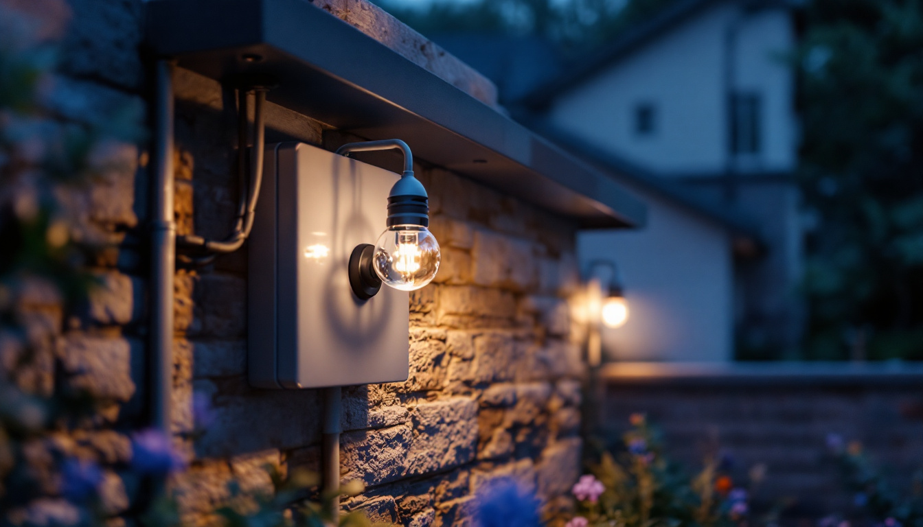 A photograph of a well-installed outdoor electrical box with clear lighting fixtures