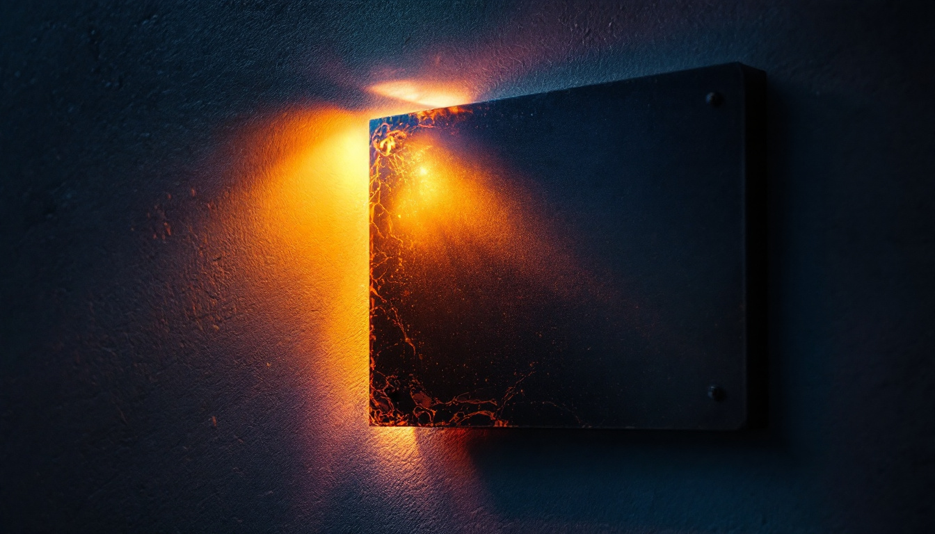 A photograph of a beautifully lit wall plaque