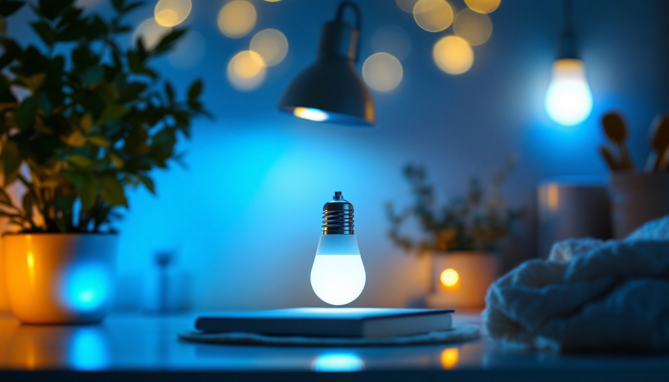 A photograph of a cozy indoor setting illuminated by various styles of plug-in led lights