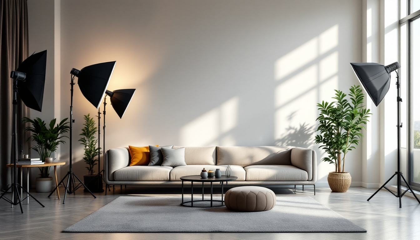 A photograph of a well-lit interior space showcasing various lighting setups