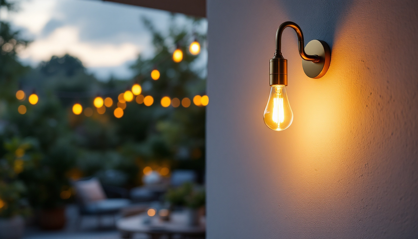 A photograph of a stylish gold gooseneck sconce mounted on an exterior wall