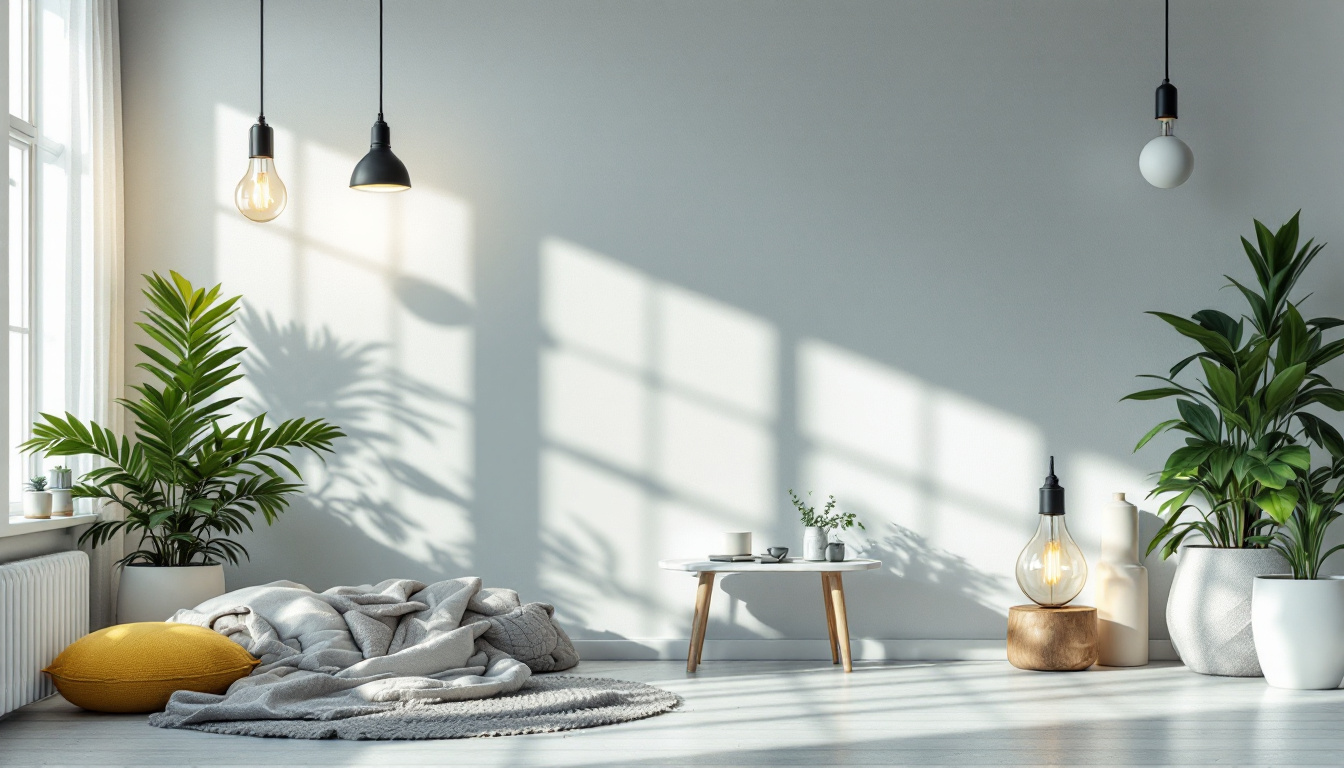 A photograph of a well-lit room showcasing various types of lighting fixtures