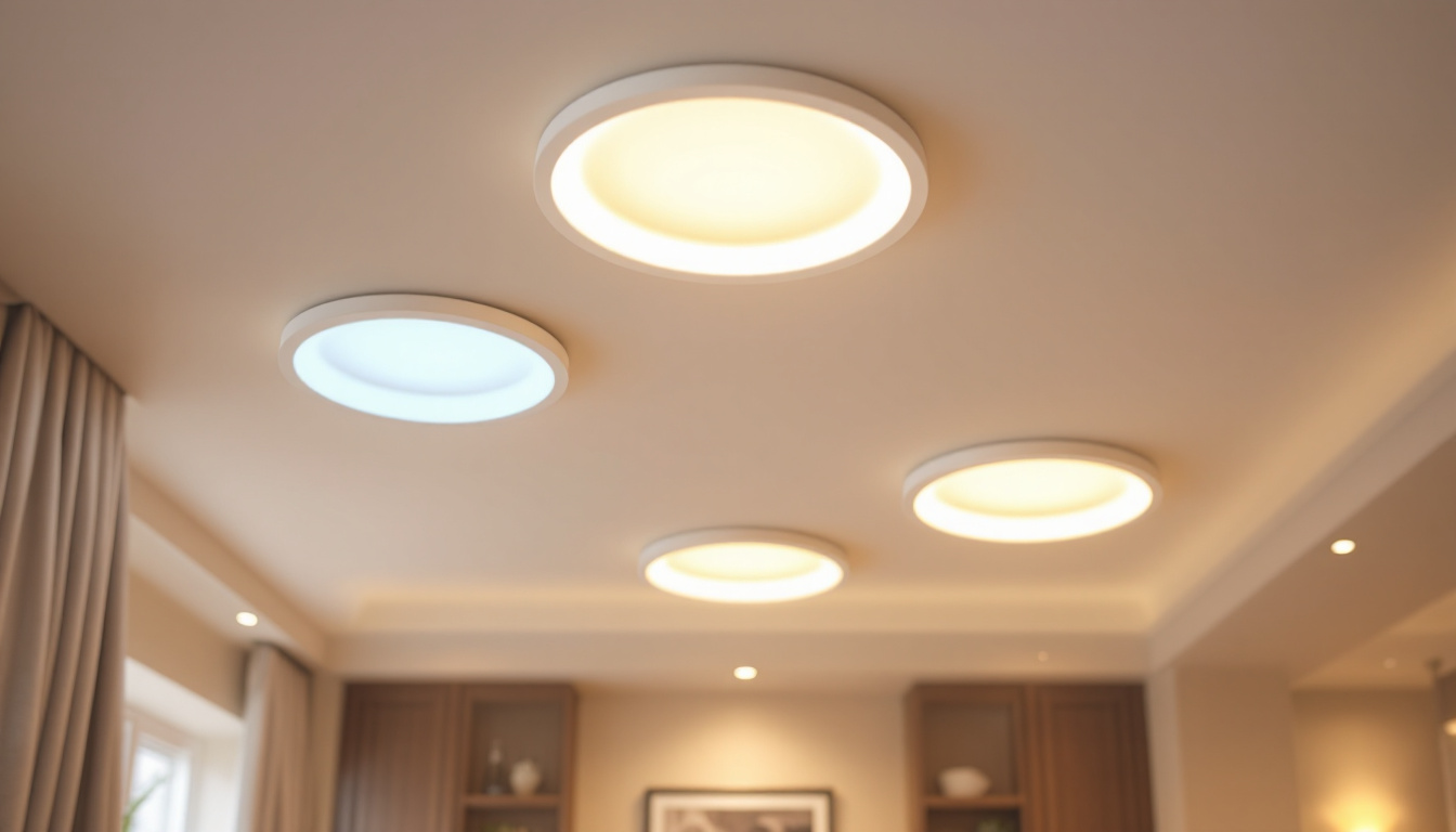 A photograph of a beautifully designed room showcasing various styles of 4 led recessed lighting fixtures installed in the ceiling