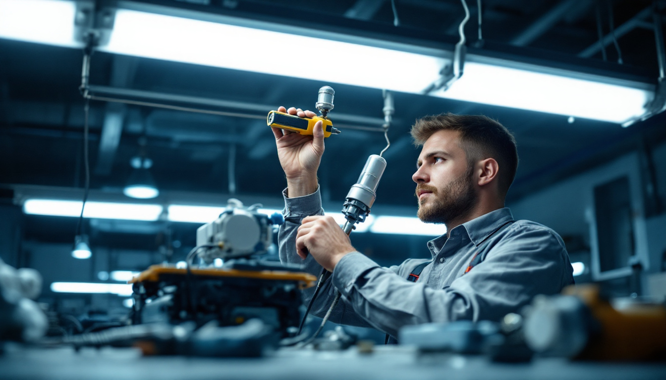 A photograph of a technician skillfully replacing a fluorescent ballast in a well-lit workspace
