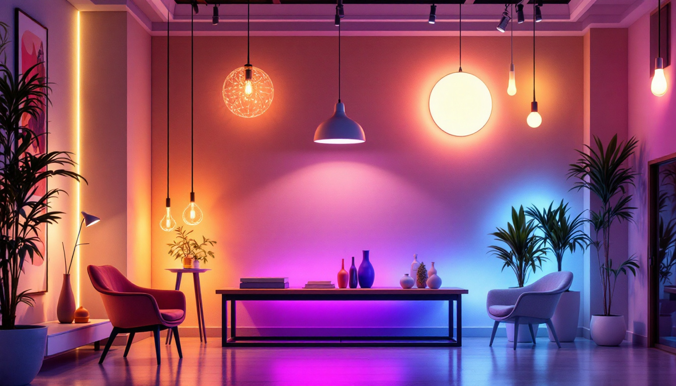 A photograph of a beautifully lit interior space showcasing various types of eti lighting fixtures in use