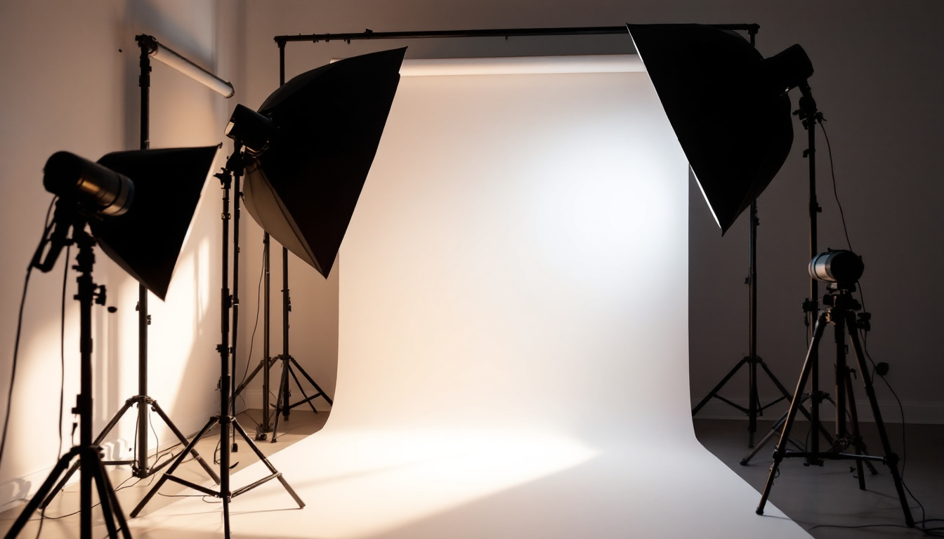 A photograph of a beautifully arranged boxed lighting setup featuring soft