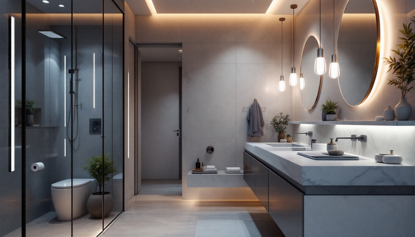 A photograph of a beautifully designed bathroom featuring stylish led lights that highlight the space's modern aesthetic