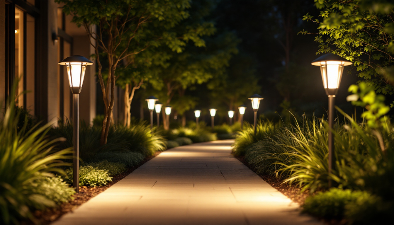 A photograph of a well-lit outdoor space showcasing led area lights illuminating a pathway or gathering area