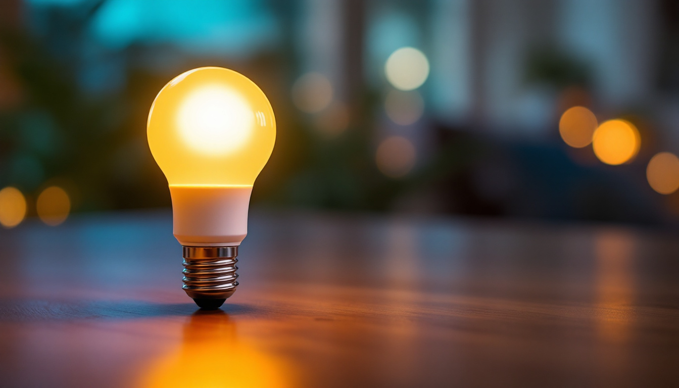 A photograph of a glowing mr16 led bulb in a cozy