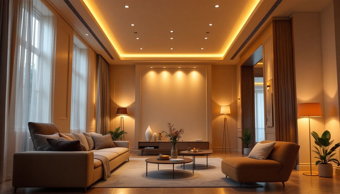 A photograph of a beautifully designed room featuring recessed lighting