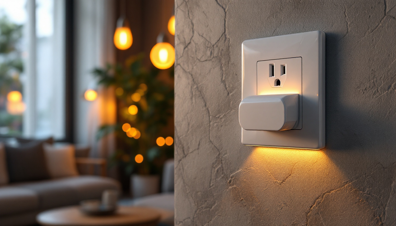 A photograph of a beautifully designed electrical socket in a stylish interior setting