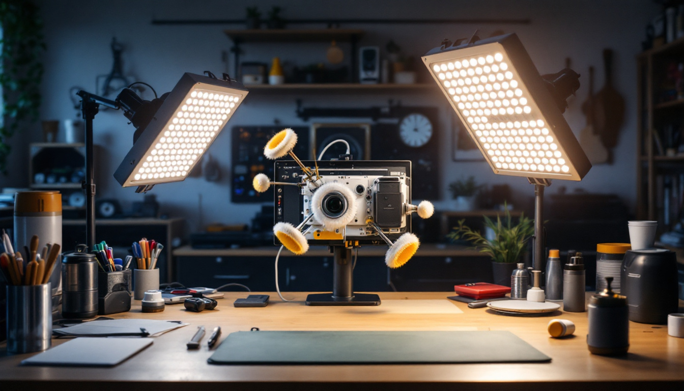 A photograph of capture a photograph of a well-lit workspace featuring 48 led shop lights emitting a bright 5000 kelvin light