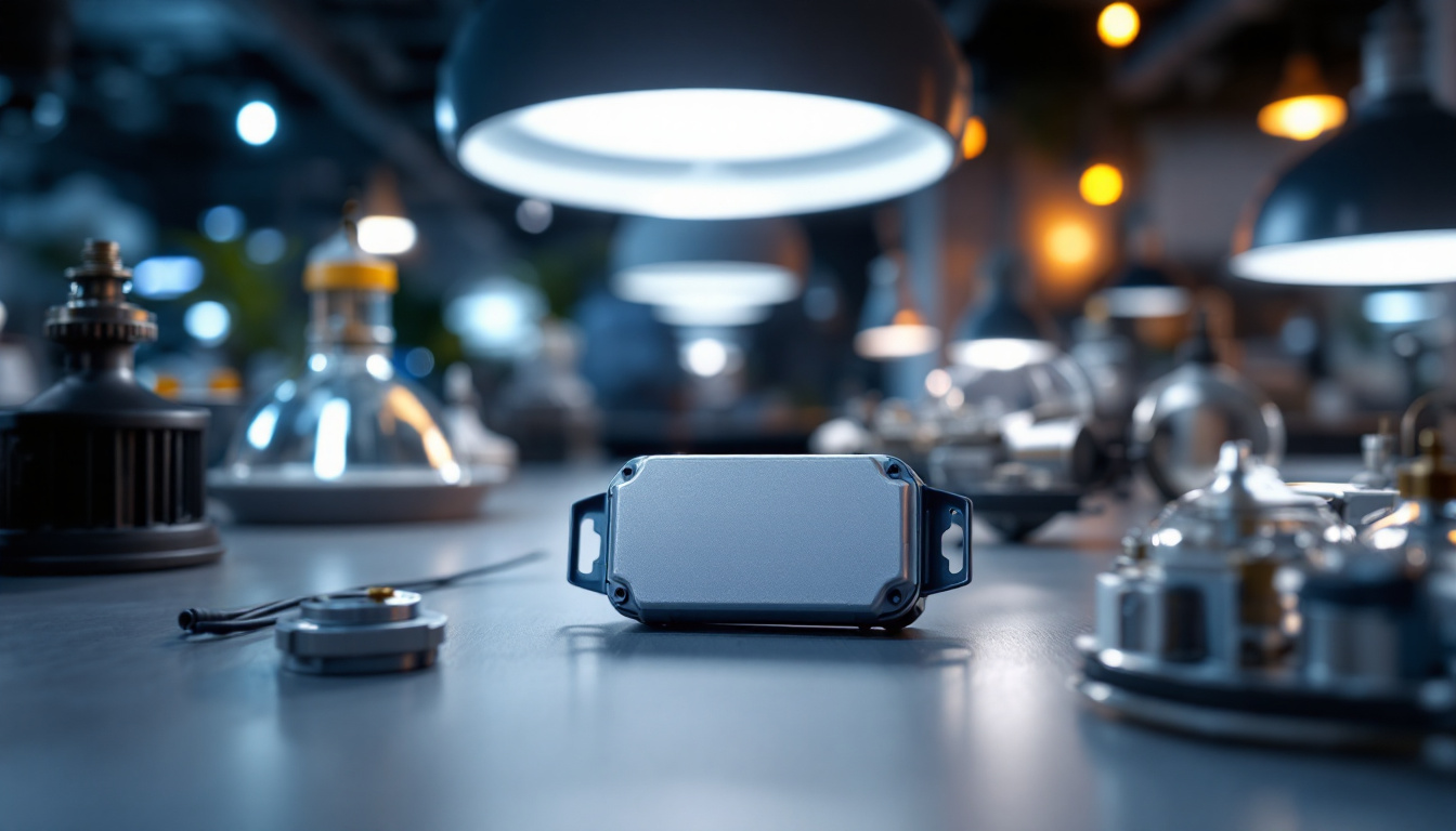 A photograph of a close-up shot of a light ballast alongside various types of light fixtures