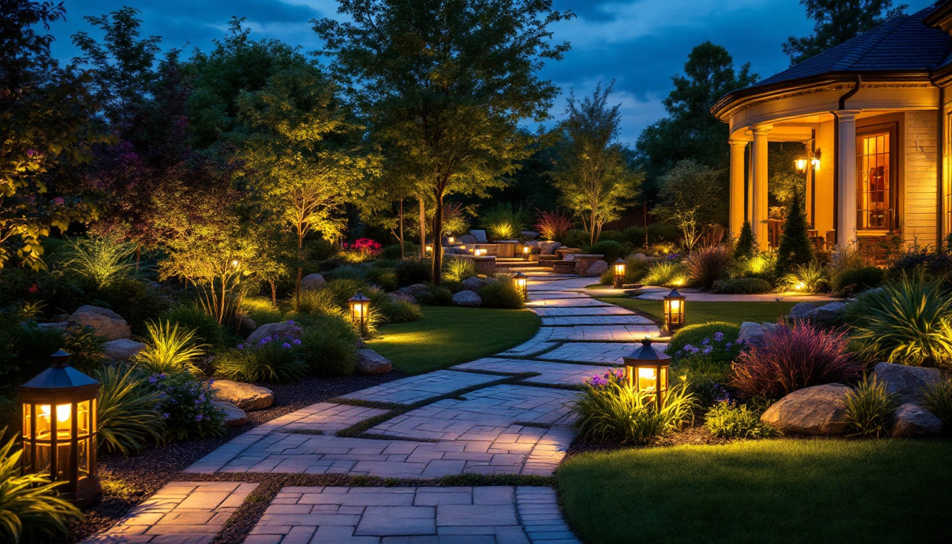 A photograph of a beautifully illuminated outdoor landscape at dusk