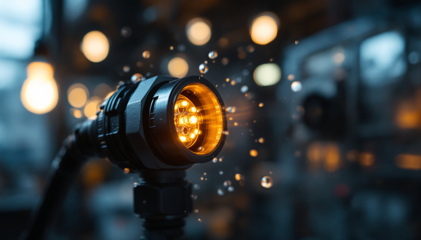 A photograph of a close-up of a watertight electrical connector in use