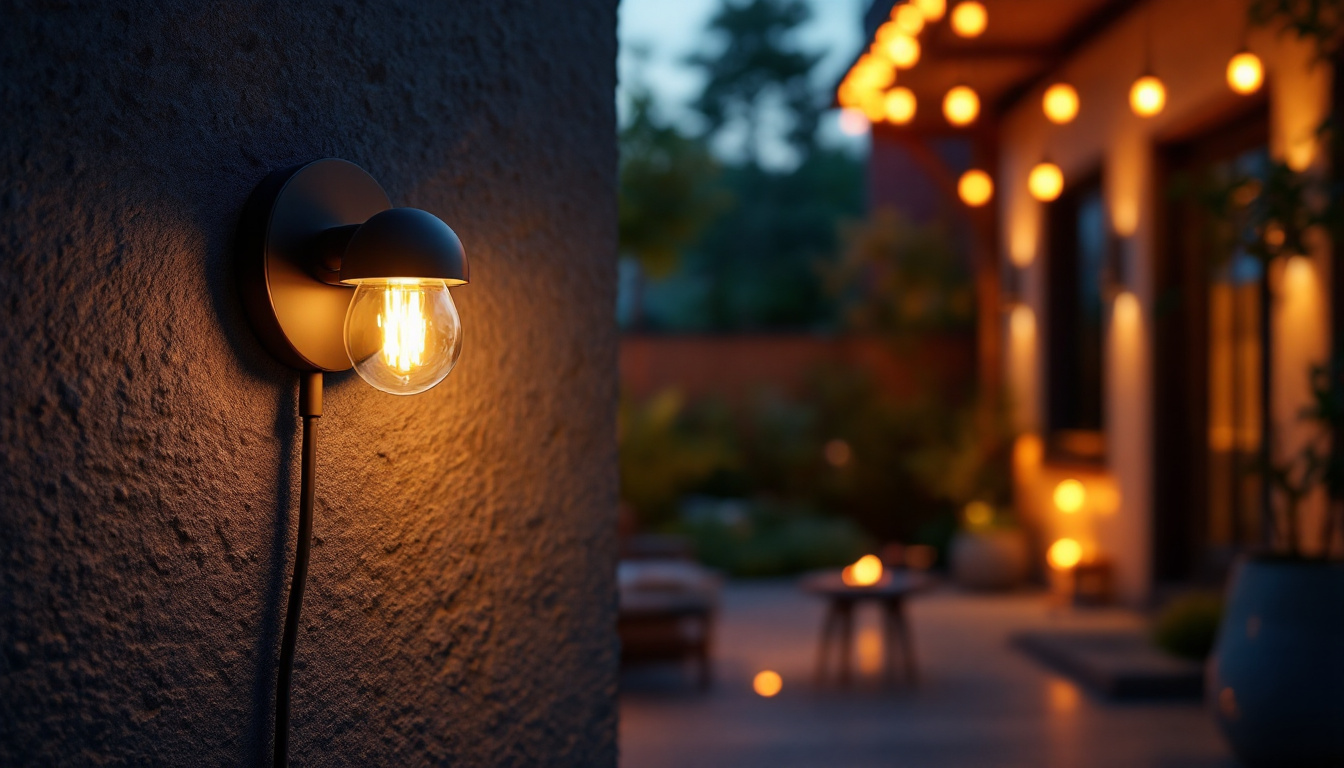 A photograph of a beautifully illuminated outdoor space featuring a stylish light socket in use