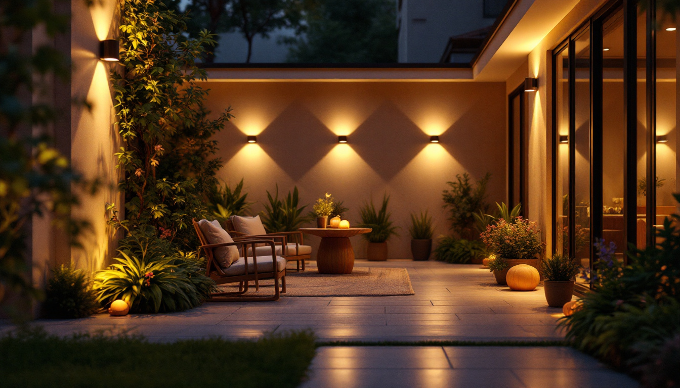A photograph of a beautifully illuminated outdoor space featuring led wall downlights