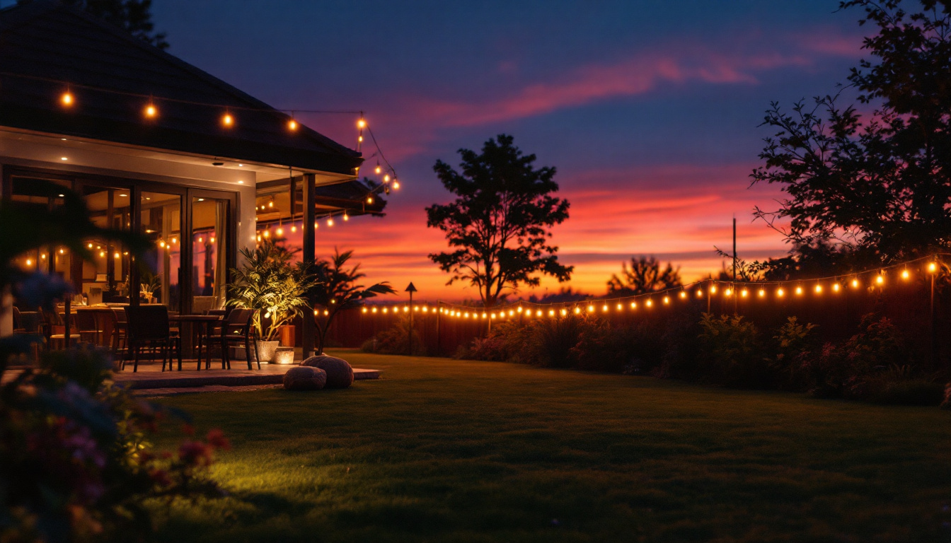 A photograph of a serene outdoor scene transitioning from twilight to night
