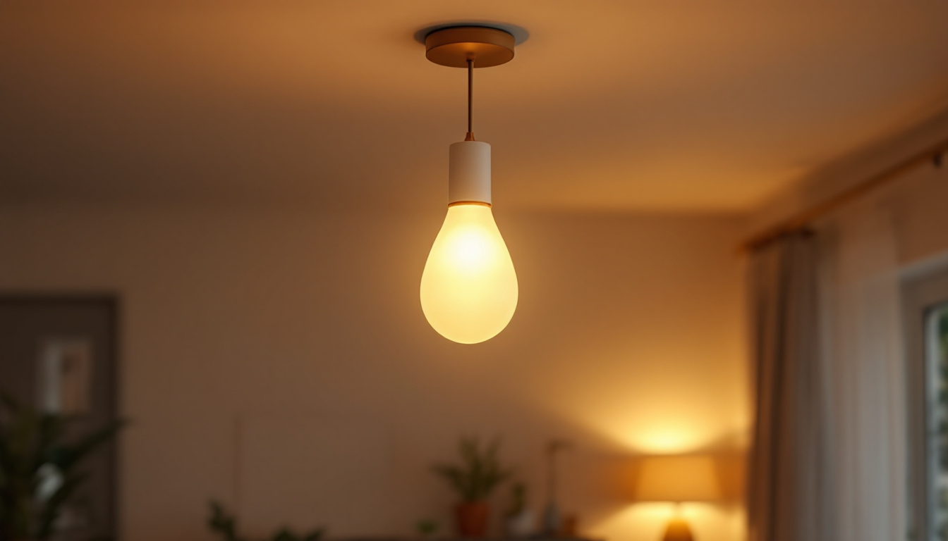 A photograph of a beautifully designed ceiling lamp illuminating a cozy