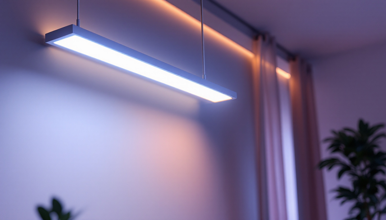 A photograph of a sleek 4-foot led light fixture installed in a modern setting