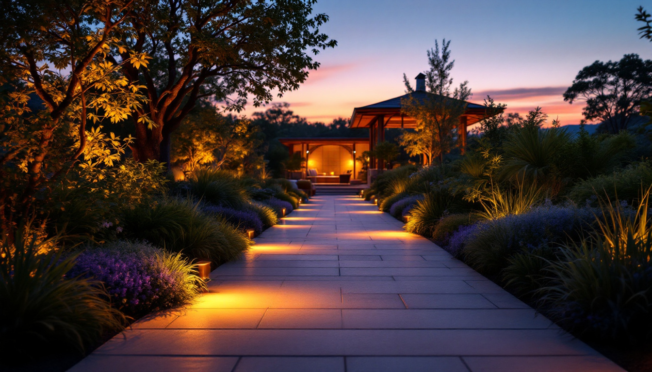 A photograph of a beautifully illuminated outdoor space at dusk