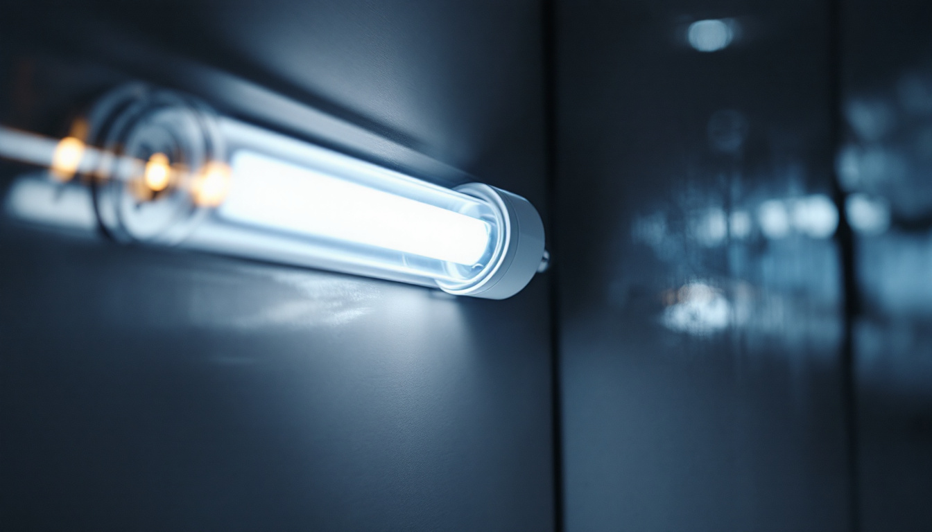 A photograph of a close-up shot of a fluorescent tube being replaced with a modern led tube