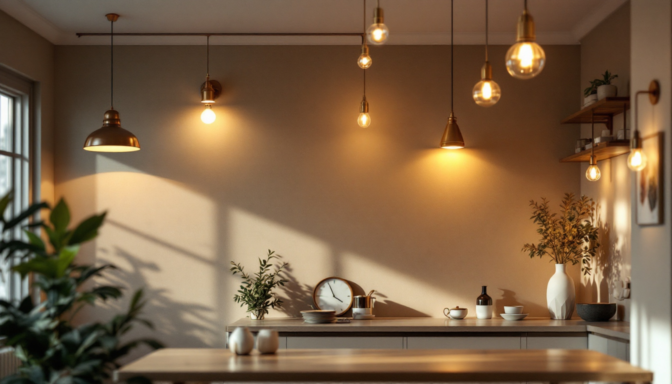 A photograph of a beautifully lit interior space showcasing various types of lighting fixtures