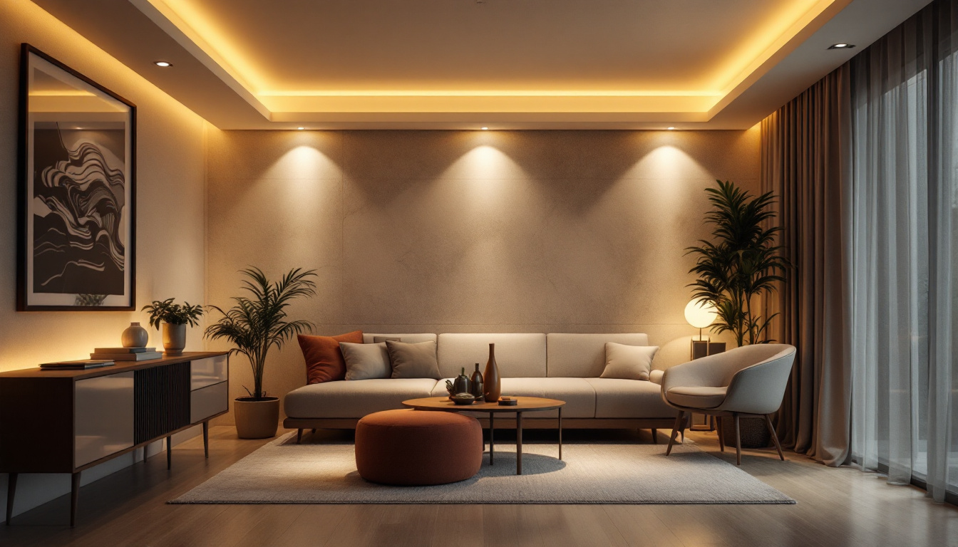 A photograph of a beautifully designed room featuring recessed can lighting