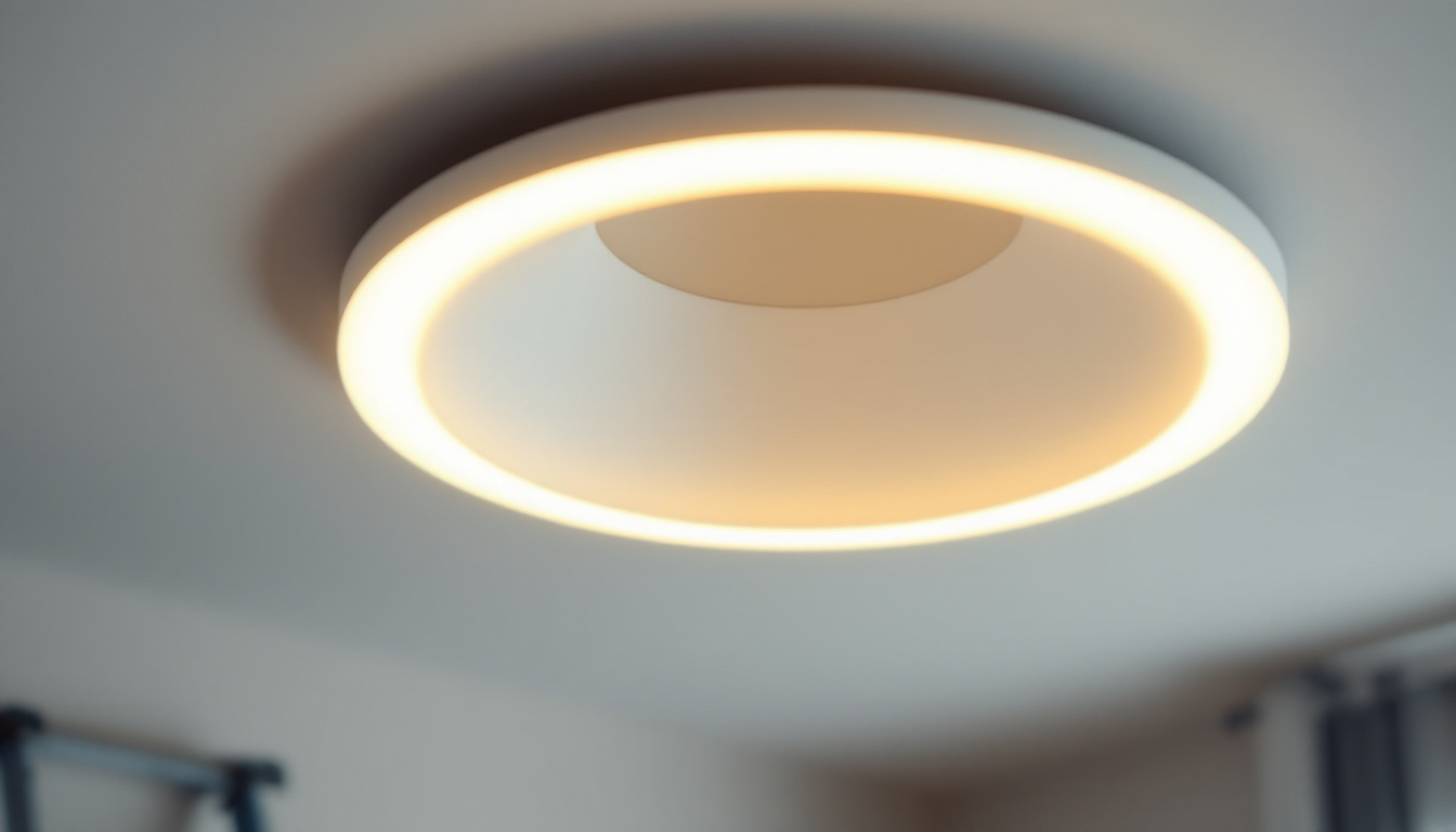 A photograph of a close-up view of a modern led recessed light being installed in a ceiling