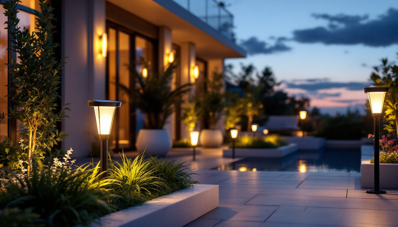 A photograph of a beautifully illuminated outdoor space at dusk